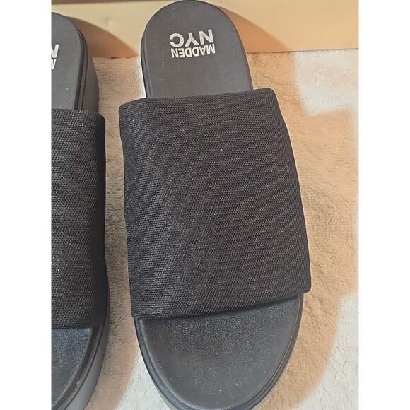 MADDEN NYC WOMENS SIZE 9.5 BLACK SLIP-ON PLATFORM SLIDES SANDALS BRAND NEW - Picture 2 of 8